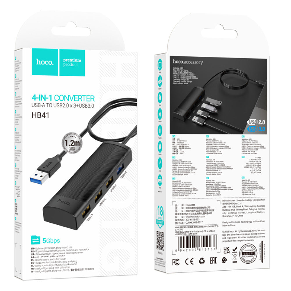 HUB USB HB41 Sécurité Facile 4-en-1 Hoco