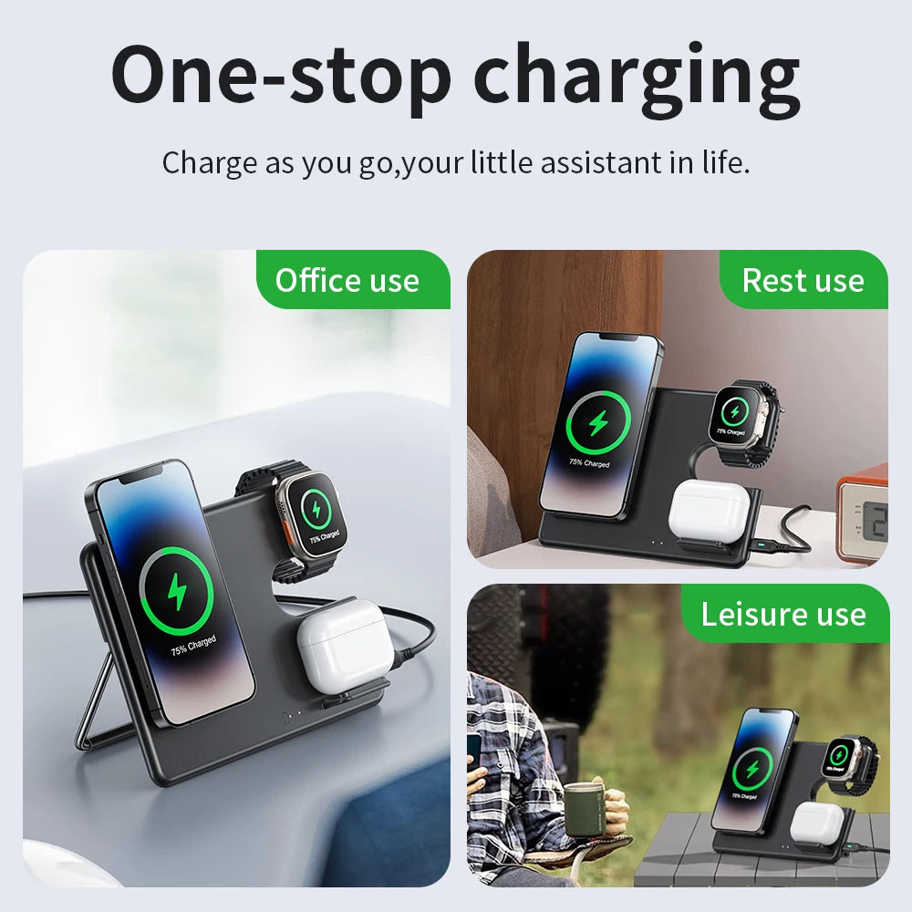 Chargeur sans Fil CQ1 HOCO Rapide Magnétique 3 en 1 pour iPhone et Apple Watch