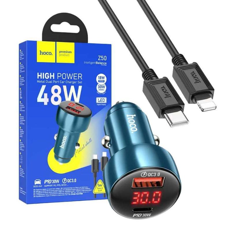 Chargeur de Voiture Z50 Leader 48W avec Câble Type C à Lightning