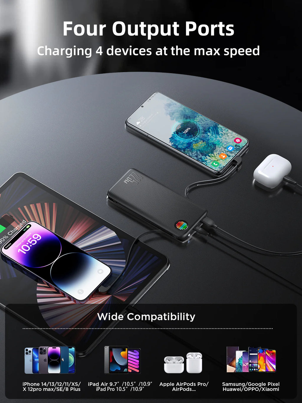 Powerbank JR-L014 22,5 W avec deux câbles 10 000 mAh
