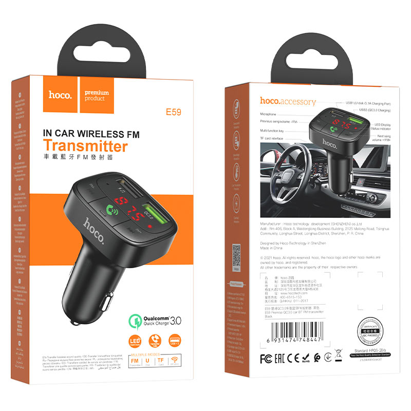 Chargeur de voiture « E59 Promise » Émetteur FM QC3.0 BT - Hoco