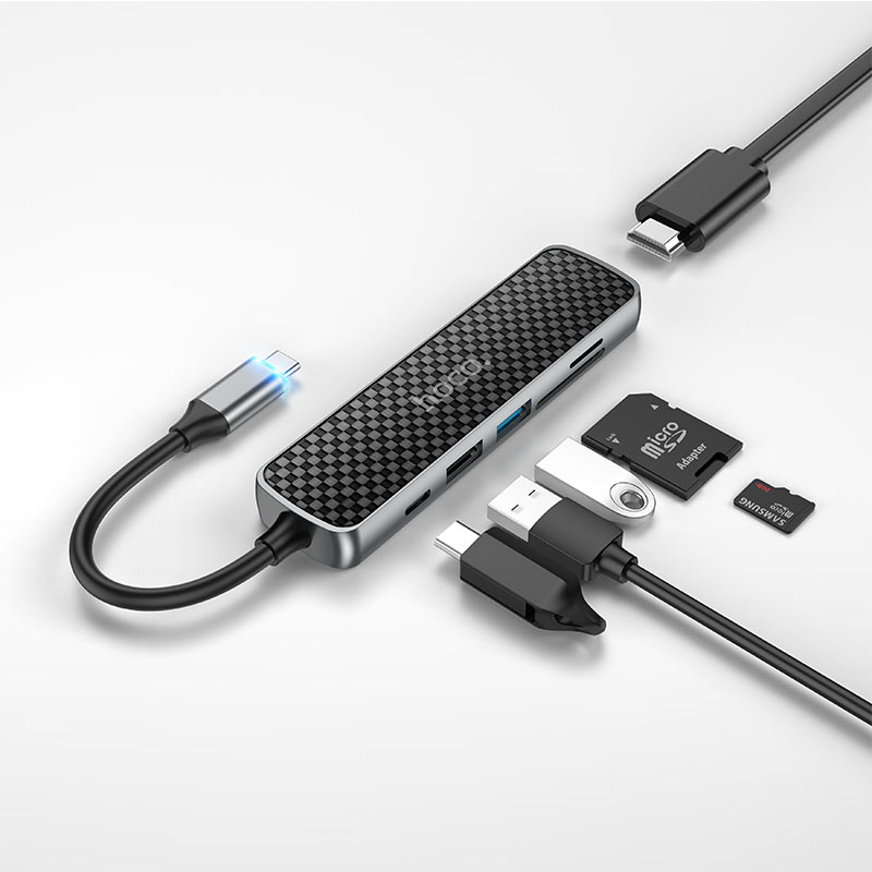 Hub de Type C "HB24 Easy Display" Hoco - HDMI + USB3.0 + USB2.0 + SD + TF + PD