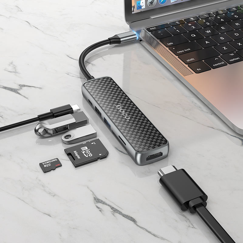 Hub de Type C "HB24 Easy Display" Hoco - HDMI + USB3.0 + USB2.0 + SD + TF + PD
