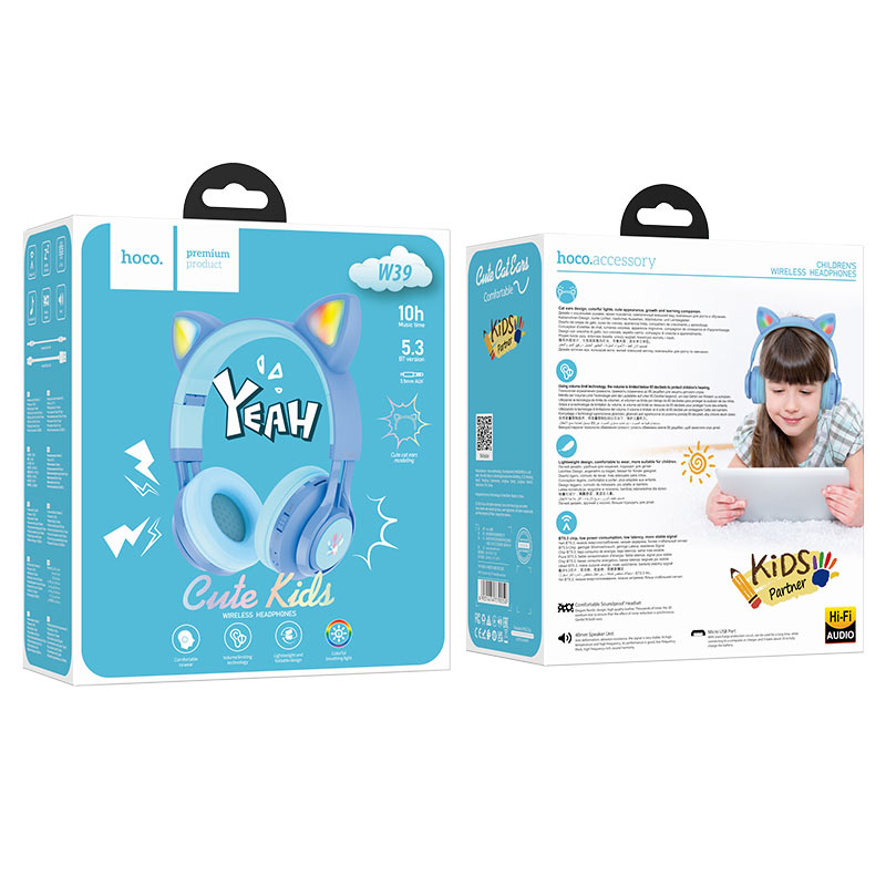 Casques sans fil "W39 Cat Ear" pour enfants