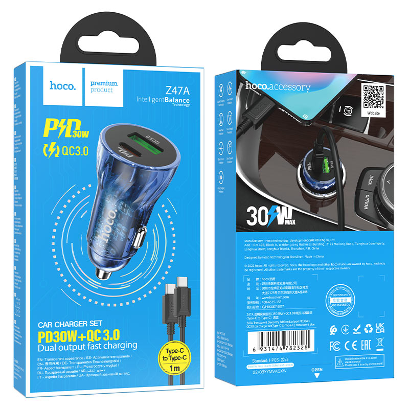 Chargeur de voiture "Z47A Transparent Discovery Edition" PD30W+QC3.0