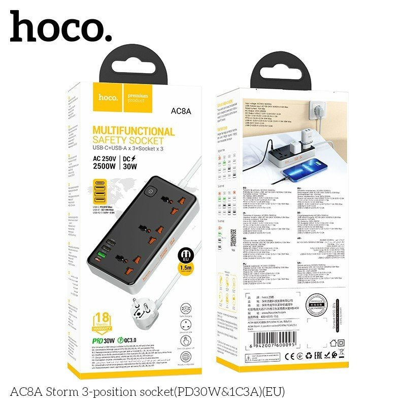 Multiprise AC8A Parasurtenseur Noir - HOCO