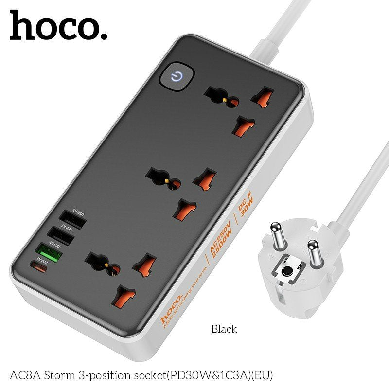 Multiprise AC8A Parasurtenseur Noir - HOCO